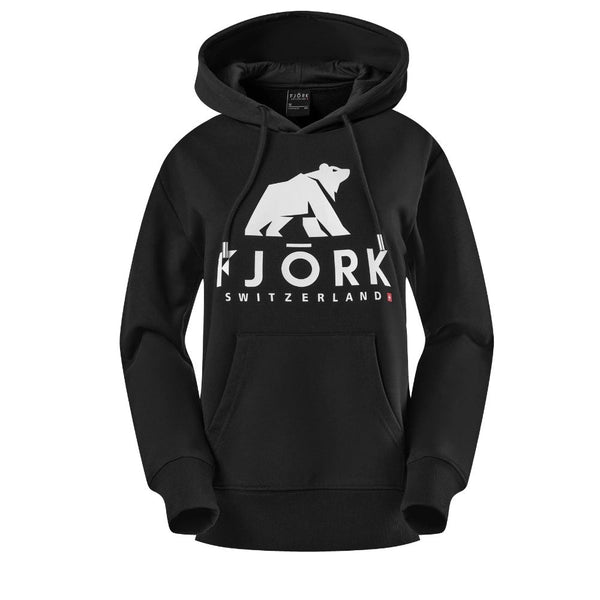 Hoodie Titlis Women - FJORK Merino 🌍 - Black logo white - Hoodie