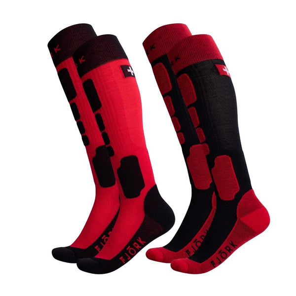 Pro Team SKI 90 Kids Socks - Pack of 2 pairs - FJORK Merino 🌍 - Red Black - Socks