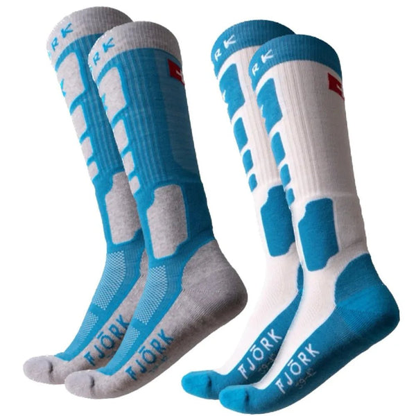 Chaussettes Pro Team Ski 90 - Pack de 2 paires - FJORK Merino - Turquoise Gris - Chaussettes