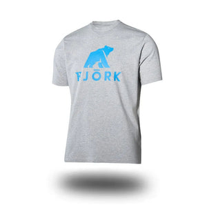 T shirt grand logo Besso Men - FJORK Merino - Grey / Turquoise logo - T-shirt